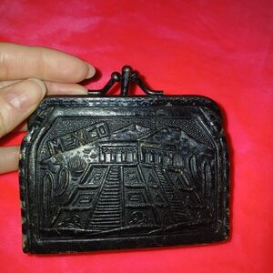 Mexican Handmade Kisslock Black Embossed Coin Pouch